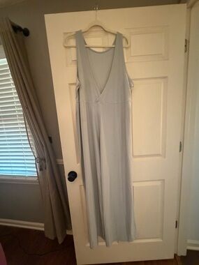 Women's Light Blue Sleeveless V-Neck Maxi Jumpsuit SLIMMING